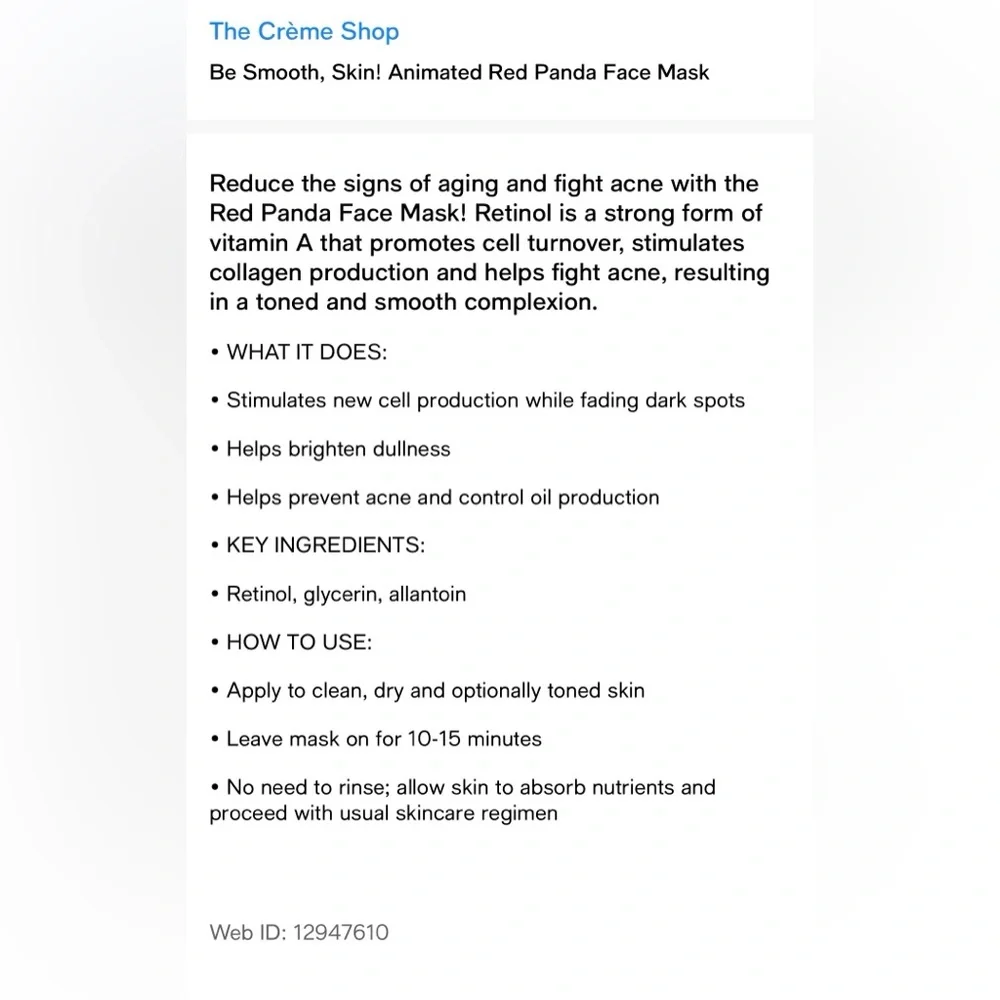 The Crème Shop Red Panda Face Mask (pack of 3)